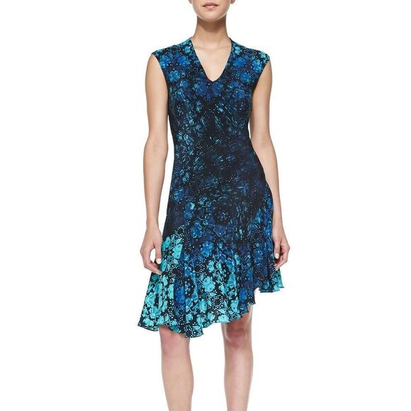 Nanette Lepore Mystery Asymmetric Floral-Print Silk Dress size 0 - Picture 1 of 9
